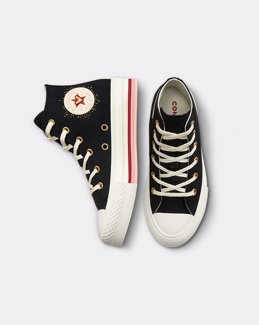 Dívčí Boty Na Platformy Converse Chuck Taylor All Star Lift Hearts Vysoké Černé | CZ UFOT91